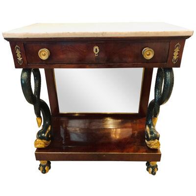 19th Century Empire Serpent Paint and Mirror Back Console Table