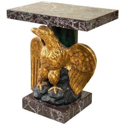 Federal Style Giltwood Carved Eagle Marble-Top Pedestal Table Exquisite Detail	