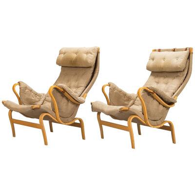 Pair Mid-Century Modern Pernilla Arm / Lounge Chairs by Bruno Mathsson, Denmark