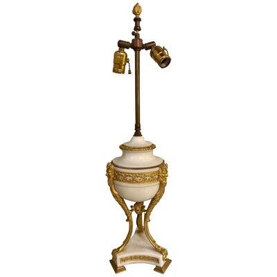 19th Century Marble and Bronze Table Lamp with Custom Shade, French