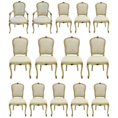 Set of 14 Maison Jansen Swedish Style Dining Chairs.	