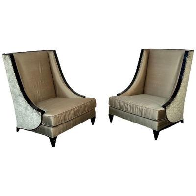 Mid-Century Modern Style Christopher Guy Square Wingback / Lounge Chair, Silk