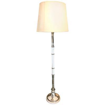 Hollywood Regency Style White Marble Glass and Silver Plate Floor Standing Lamp