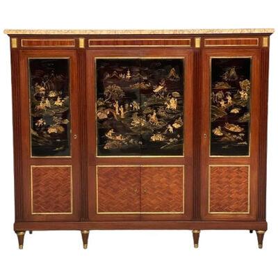 Louis XVI Chinoiserie Dry Bar, Bookcase Cabinet in Fashion of Maison Jansen