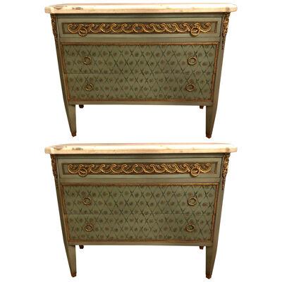 Hollywood Regency Marble-Top Commodes Chests Commode Nightstands Pair