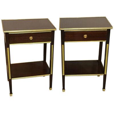 Pair of One Drawer Neoclassical Style Bronze-Mounted Mahogany End/Side Tables