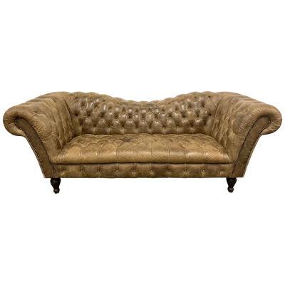 Vintage Georgian Style Distressed Leather Chesterfield Sofa, Rolled Arms, Tufted