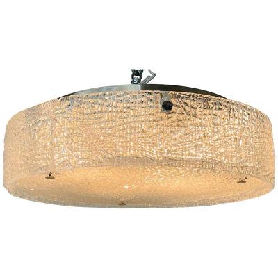 Circular Mid-Century Modern Flushmount Chandelier / Pendant, Glass and Bronze