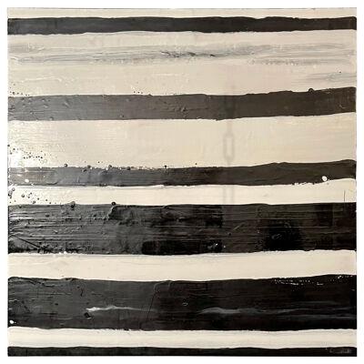Lynn Basa Encaustic Black and White Stripe Panel "Doppleganger" 2013