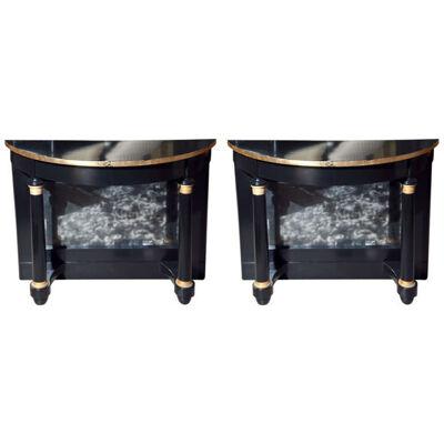 Pair of Ebonized Pier Demilune Tables Mirror Veneered Black Splat