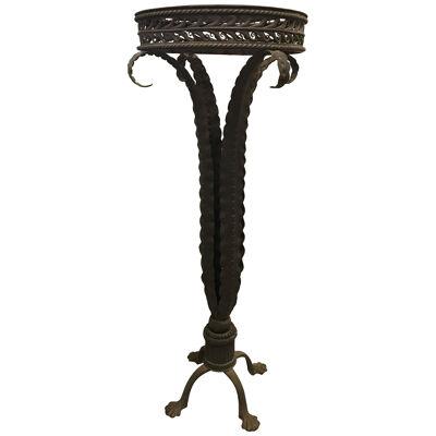 Neoclassical Plume Leg Wrought Iron Antique Pedestal, Indoor / Outdoor Use