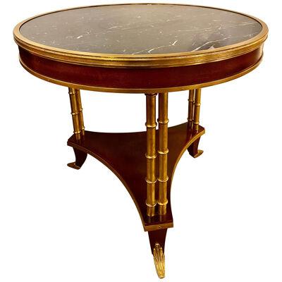 Center, End or Side Table Mahogany Having Faux Bamboo Base with Marble Top