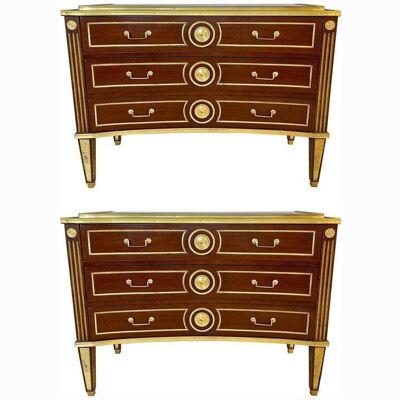 Pair of Russian Neoclassical Style Inverted Front Commodes Chests
