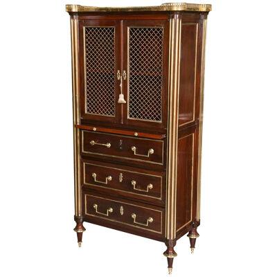 Mahogany Storage Chest Attributed to Maison Jansen with Galleried Marble Top