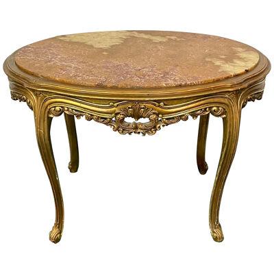 Louis XV Style French Center, End Table, Giltwood, Marble Top, Accent Table