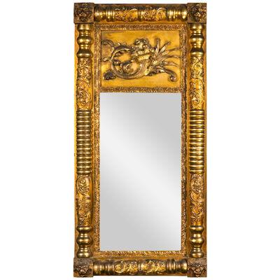 French Empire Style Giltwood Mirror Elaborately Carved Frame Circa 19th Century