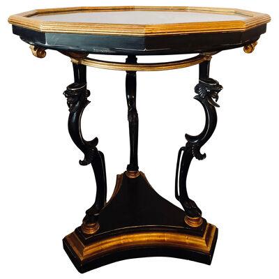 Ebony and Gilt Marble Top Octagonal Shaped Centre or End Table or Pedestal