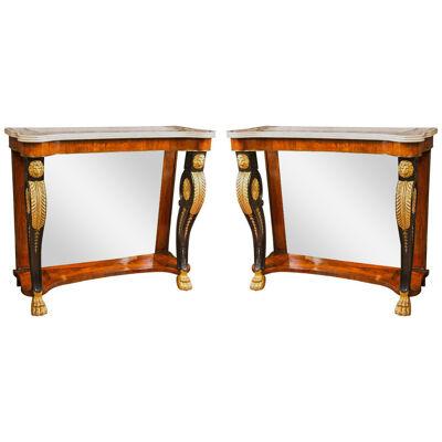 Pair of Scagliola Inlaid Marble-Top Consoles Possibly by Pietto Bossi