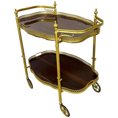 Fine Hollywood Regency Style Bar or Serving Cart, 2-Tier, Bronze, Mahogany