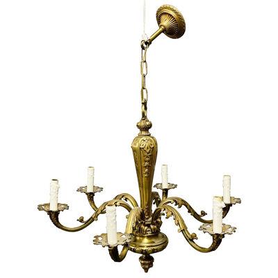 French Solid Bronze Six Light Chandelier, Canopy, Chain, Estate item