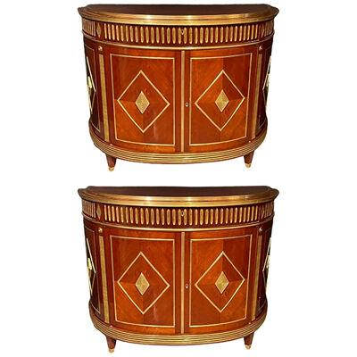 Pair of Mahogany Demilune Servers, Commodes Nightstands, Russian Neoclassical