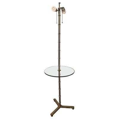 Faux Bamboo Form Chrome Standing Floor Lamp Table Art Deco in Form
