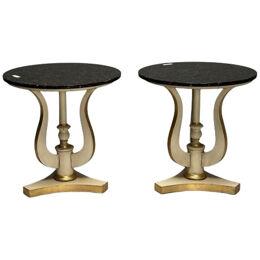 Regency, Side Tables, Pedestals, Ivory Paint, Giltwood, Marble Tops, USA, 1960s