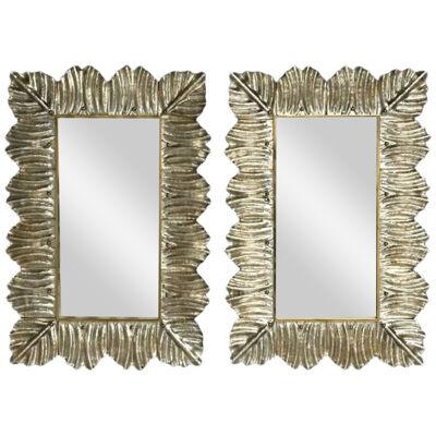 Contemporary, Wall Mirrors, Leaf Motif, Murano Glass, Silver Gilt, Italy, 2023