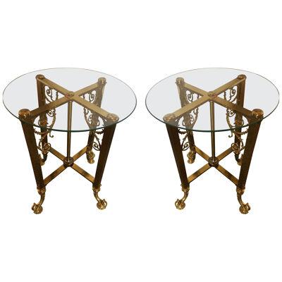 Pair of Fine Bronze Based End Tables with Glass Tops