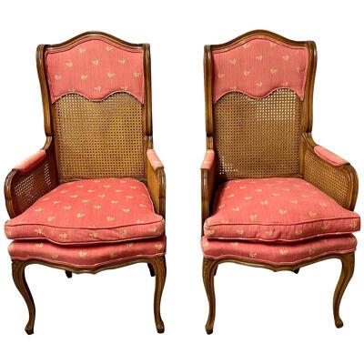 Pair of French Louis XV Style Cane Occasional Armchairs