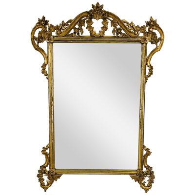 Italian Wall, Console, Mantle or Pier Mirror. 1930s. Gilt Gold, Carved