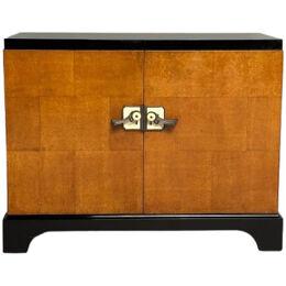 James Mont Style, Art Deco, Cabinet, Black Lacquer, Parquetry, France, 1930s