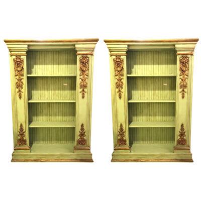 Pair of Palatial 19th Century Swedish Parcel-Gilt and Painted Bookcases