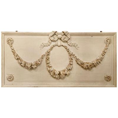 Swedish Over Door Palatial Carved Wood Panel Painted White, French, 19th Century