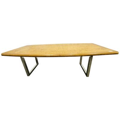 Mid-Century Modern Dining / Conference Table, Burl Wood, Chrome, American, 1960s