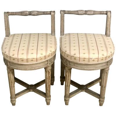 Pair of 18th Century French Musician's Chairs, Diminutive Chair or Stools