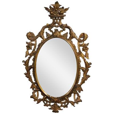 Single Giltwood Italian Floral Motif Mirror, Wall / Console / Pier, Italy, 1960s
