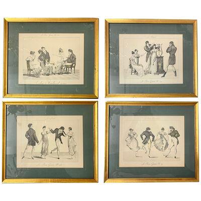 Group of Four Framed Antique Fashion Prints