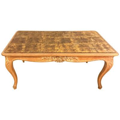 Louis XV Style White Washed Coffee Table with Decorated Glass Top