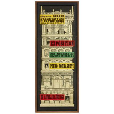 Mid-Century Modern Piero Fornasetti Exhibition Poster, Deocrative Art, Framed