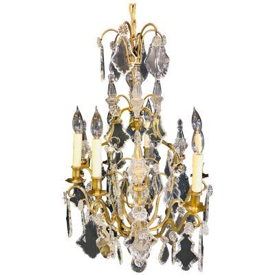 French Bronze and Crystal Gilt Chandelier, Louis XVI Style