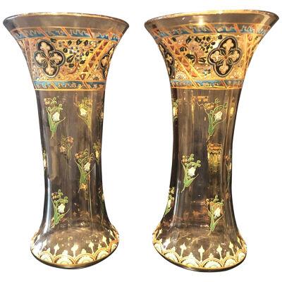 Pair of Antique Palatial French Jeweled Vases or Urns Emile Galle Style