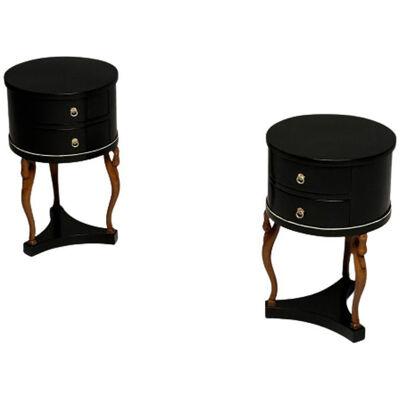Empire Style, Mid-Century Modern, Side, End Tables, Mahogany, Swan Motif, Italy
