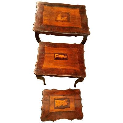 Italian 19th Century Antique Nest of Three Stack Tables