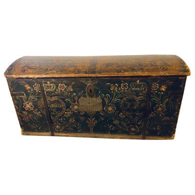 Original Painted Dowry Chest Trunk or Luggage, Dated 1840