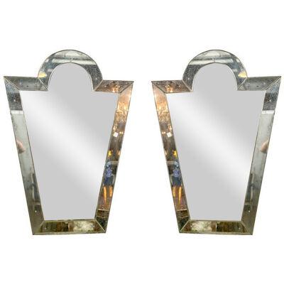 Pair of Venetian 'Key Hole' Shaped Beveled Glass Mirrors Hollywood Regency Style