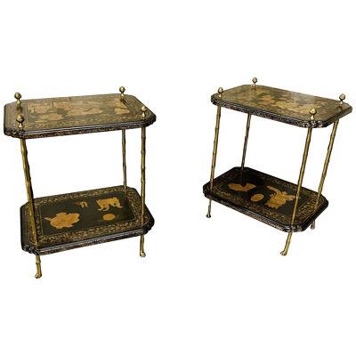 Bagues Hollywood Regency Chinoiserie Decorated Side / Occasional Tables, 2-Tier
