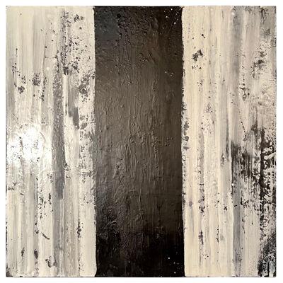 Lynn Basa Encaustic Black and White Stripe Panel "Three Ways of Looking Black"