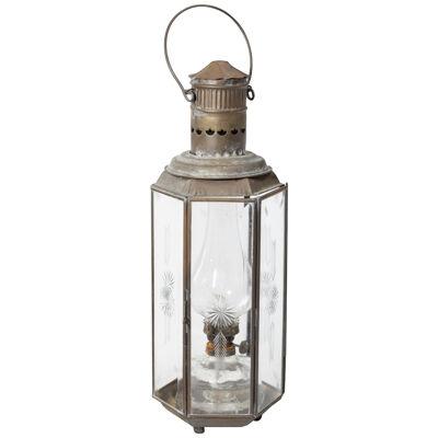 A 19th century engraved glass storm lantern
