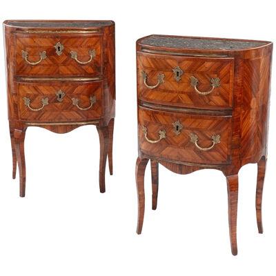 A Pair Of 18th Century Italian Rosewood Parquetry & Marble Commodes